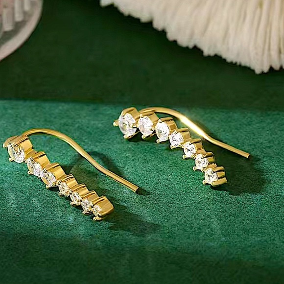 Gold Zircon Ear Climber, Ear Huggies, Minimalist - Picture 1 of 8